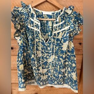 Ulla Johnson Blue and Cream Floral Blouse